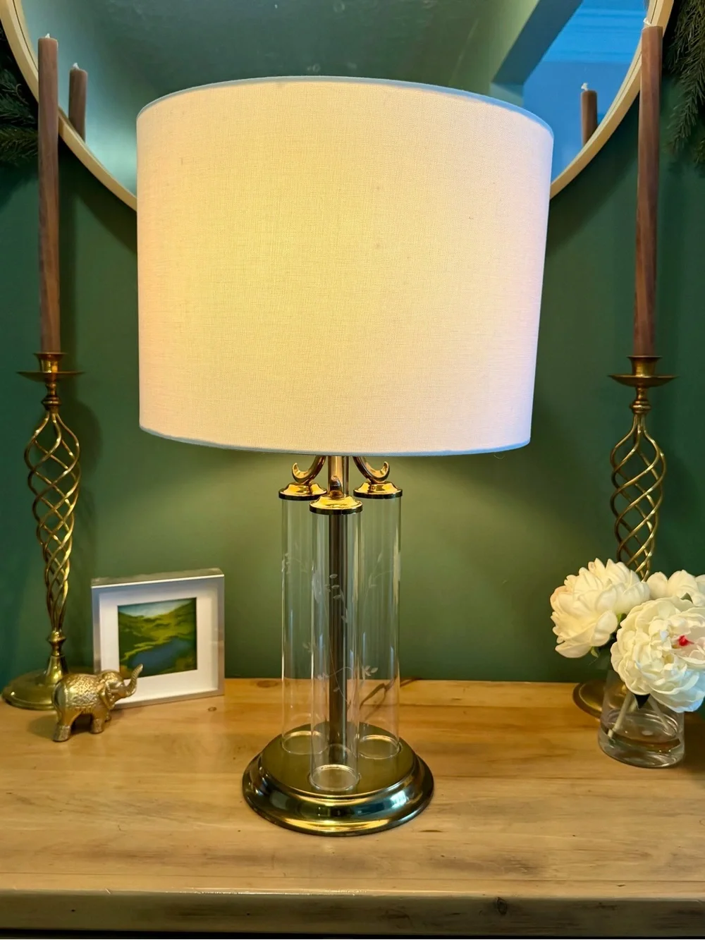 Princess House Heritage Empress Triple Column Brass Glass Lamp Base | Model 046